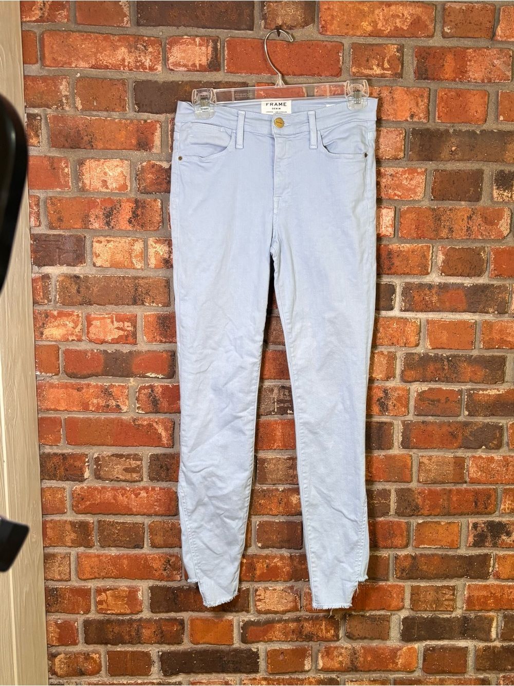 Frame womens Le High Skinny raw hem jeans light blue 24